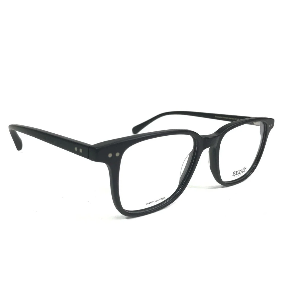 Iconik Eyeglasses Frames Harrison C02 Black Square Horn Rim 51-18-145